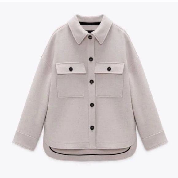 Zara Manteco Wool Shirt Jacket Cream Size S - Picture 2 of 5